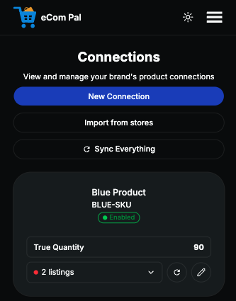 The eCom Pal dashboard displayed on a mobile phone screen